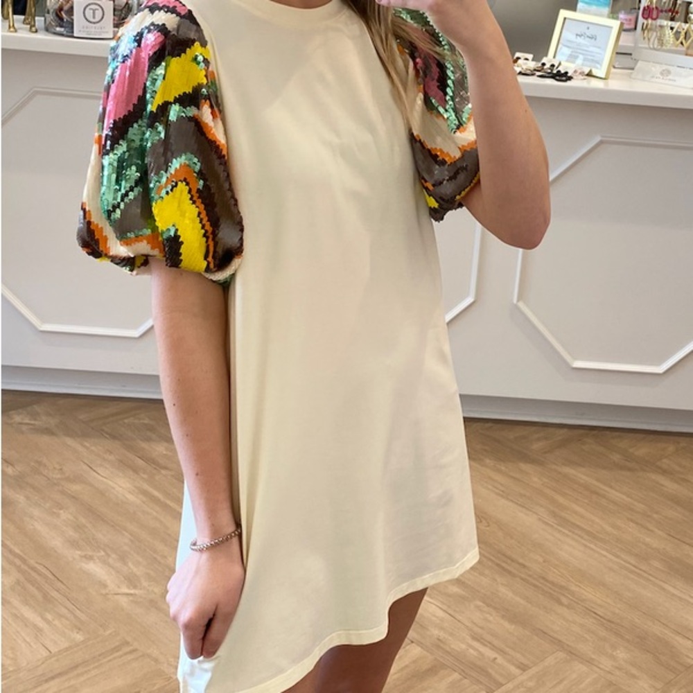 Queen of Sparkles Dress with Colorful Sequin Puff Sleeves